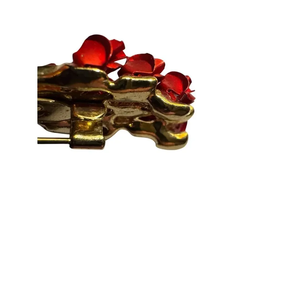 Vintage Danbury Mint Red Roses Gold tone Brooch pin 1997 Wedding Shawl Accessory